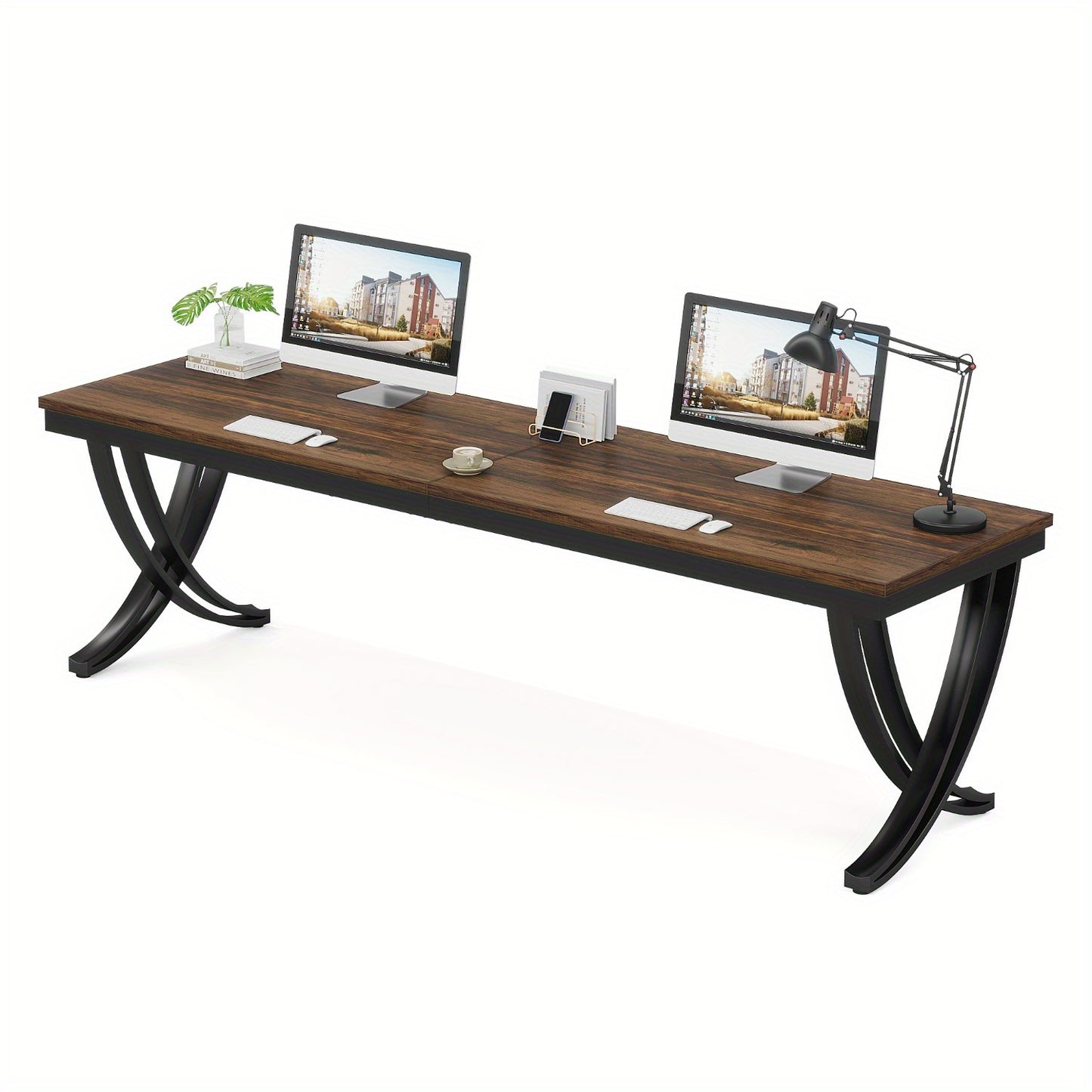 Bureau – Computertafel – Schrijftafel – Werkplek – Thuiswerkplek – Extra Lang 200 cm – Stevig Gefabriceerd Hout – Ruim Voor Twee Personen – Vrijstaand – Modern Landelijke Stijl – Bruin