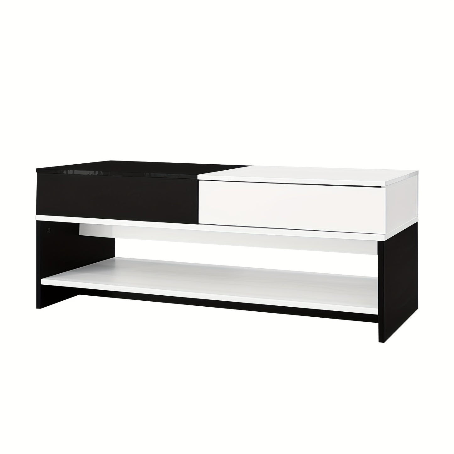 Salontafel – Koffietafel – Bijzettafel – Woonkamertafel – Tafel – Zwart Wit Design – 2 Laden Opbergruimte – Hoogglans 100 cm