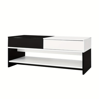 Salontafel – Koffietafel – Bijzettafel – Woonkamertafel – Tafel – Zwart Wit Design – 2 Laden Opbergruimte – Hoogglans 100 cm