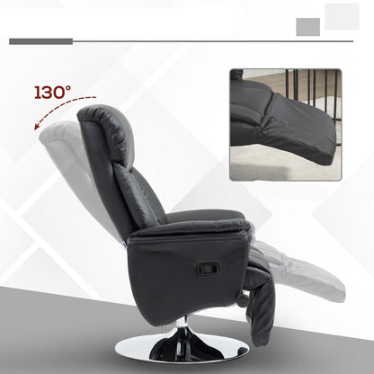 Relaxfauteuil – Relaxstoel – TV Stoel – Draaifauteuil – Zitstoel – Kunstleer – Draaibaar met Verstelbare Rugleuning – Voetensteun – Zwart – Max 150 kg - QUORE