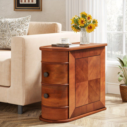 Houten Sidetable – Bedtafel – Nachtkastje – Smalle Bijzettafel – Opbergtafel – Massief Hout – Geen Montage Nodig – Met Lade – Multifunctioneel
