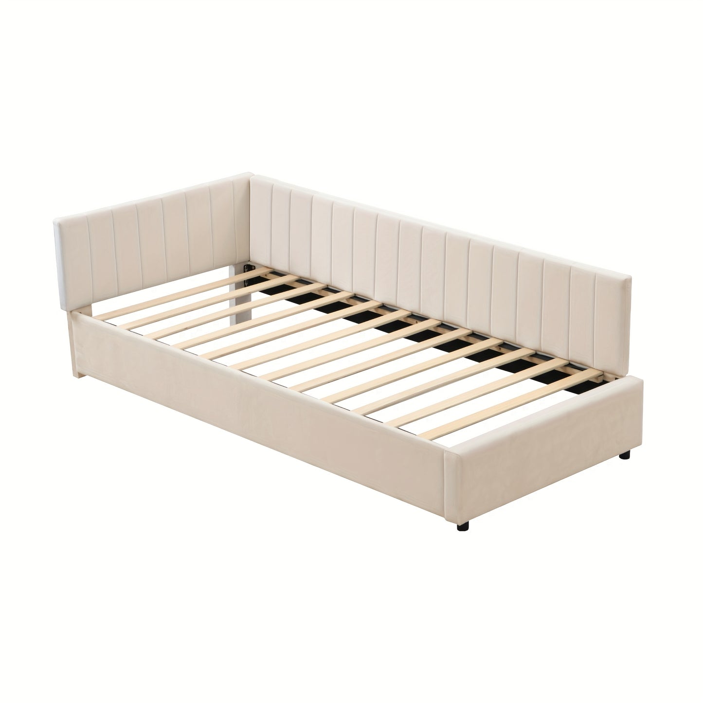 Bedbank – Slaapbank – Logeerbed – Sofa – Bedbank Beige – Huidvriendelijke Velvet Bekleding – Lattenbodem 90x200 cm