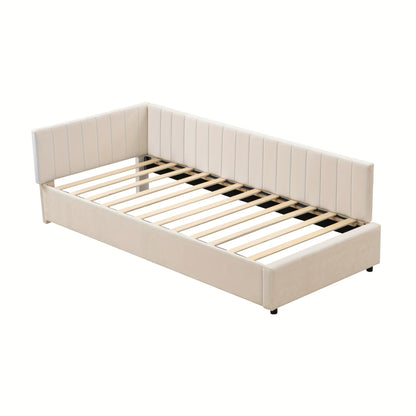 Bedbank – Slaapbank – Logeerbed – Sofa – Bedbank Beige – Huidvriendelijke Velvet Bekleding – Lattenbodem 90x200 cm