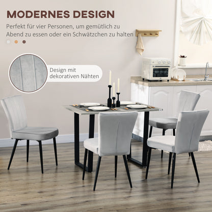 Eetkamerstoel – Stoel – Kuipstoel – Keukenstoel – Accentstoel – Fluwelen Velvet Bekleding – Metaal Frame – Set Van 4 – Lichtgrijs