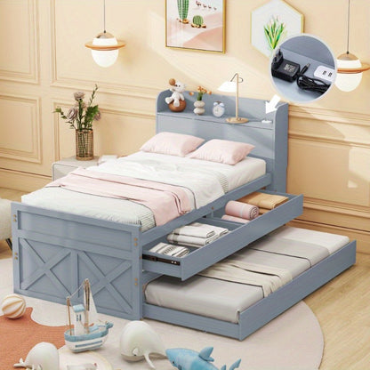 Bedframe – Eenpersoonsbed – Slaapbank – Opbergbed – Studentenbed – Compact Formaat 90x190 cm – Uittrekbare Lade & Ingebouwd Nachtkastje – Modern Kunststof Zonder Hout