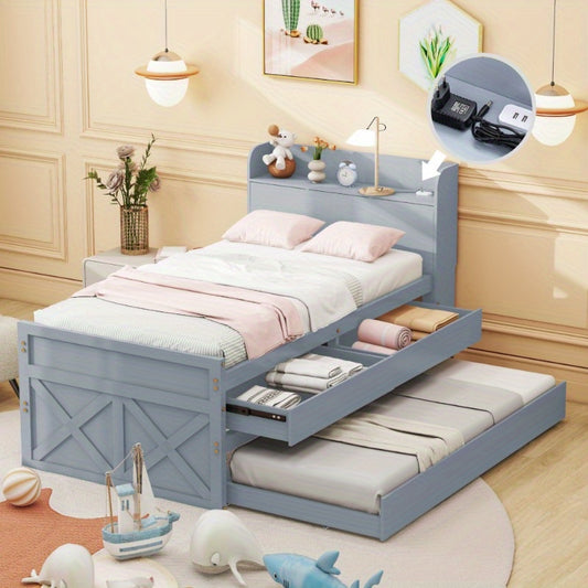 Bedframe – Eenpersoonsbed – Slaapbank – Opbergbed – Studentenbed – Compact Formaat 90x190 cm – Uittrekbare Lade & Ingebouwd Nachtkastje – Modern Kunststof Zonder Hout