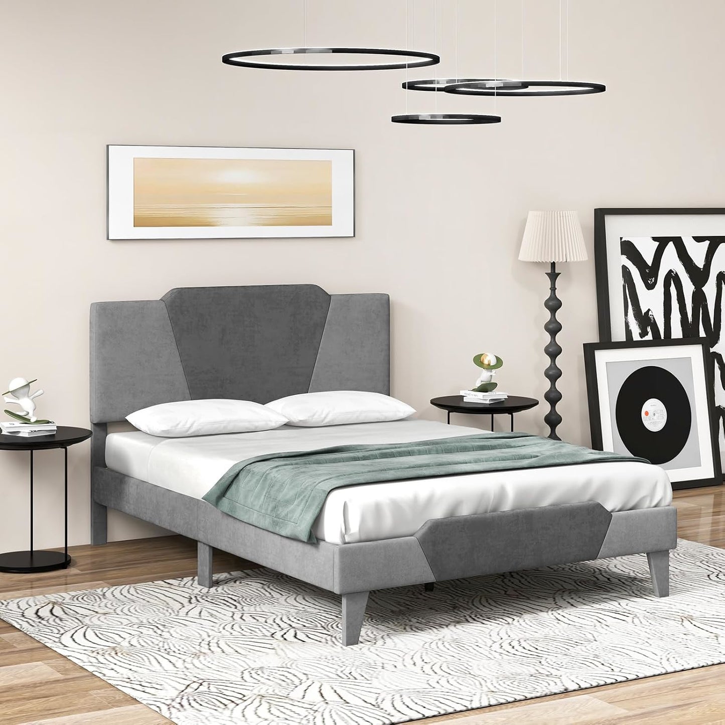 Tweepersoonsbed – Bedframe – Bed – Slaapbank – Kaderbed – Velvet Bekleding – Stevig Metalen Frame – Geluidsarm Zonder Boxspring – 140x200 cm Grijs