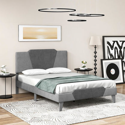 Tweepersoonsbed – Bedframe – Bed – Slaapbank – Kaderbed – Velvet Bekleding – Stevig Metalen Frame – Geluidsarm Zonder Boxspring – 140x200 cm Grijs