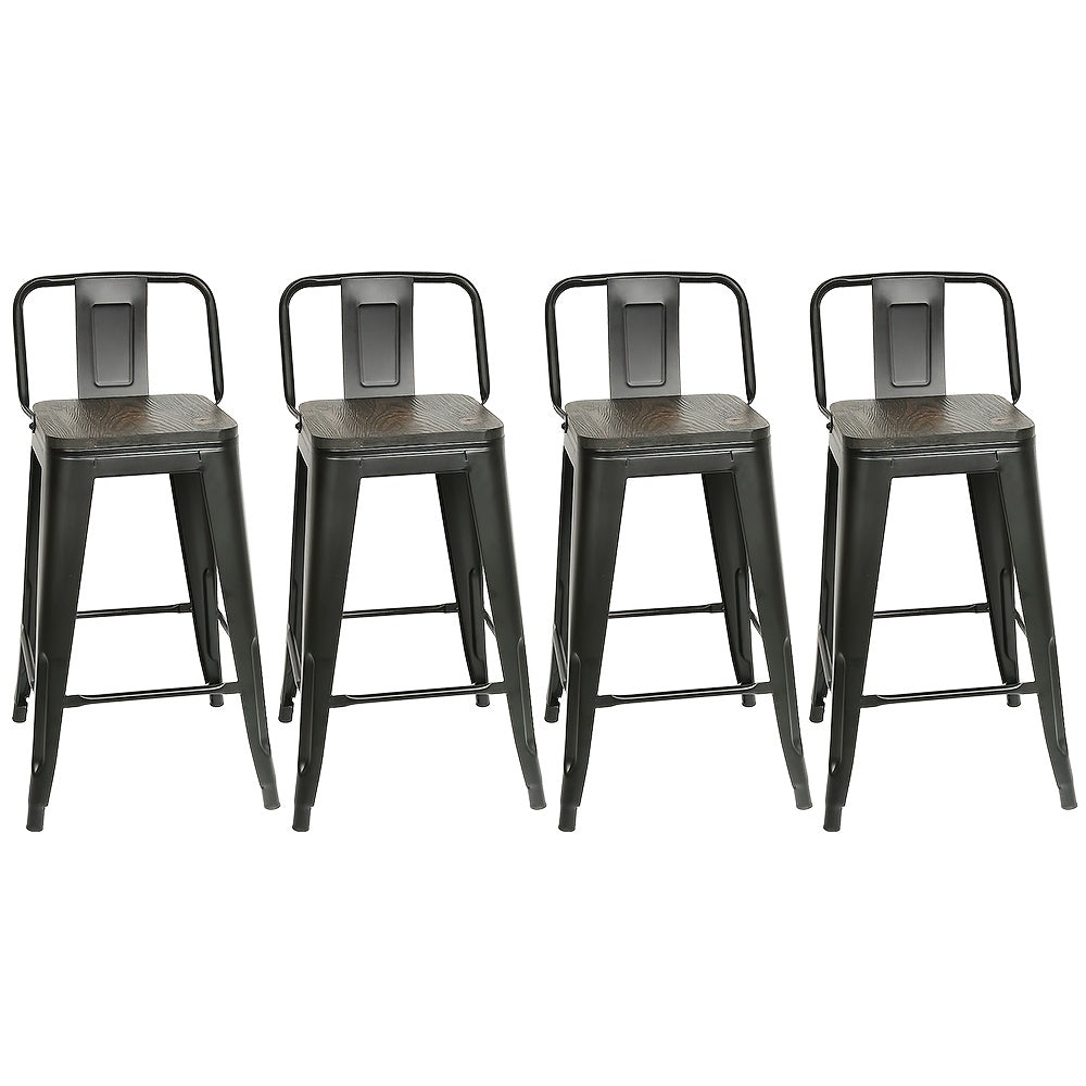 Barkrukken – Barkruk – Barstoelen – Krukken – Hoge Stoelen – Set Van 8 Industriële Barkrukken Met Houten Zitting En Rugleuning – Stevig Metalen Frame – Verwijderbare Zitvlak En Rugleuning