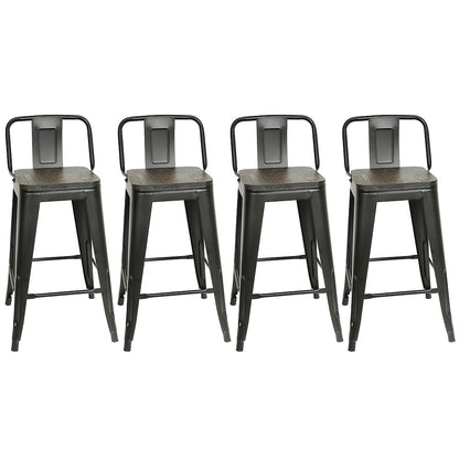 Barkrukken – Barkruk – Barstoelen – Krukken – Hoge Stoelen – Set Van 8 Industriële Barkrukken Met Houten Zitting En Rugleuning – Stevig Metalen Frame – Verwijderbare Zitvlak En Rugleuning