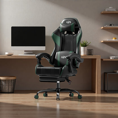 Gamingstoel – Bureaustoel – Office Chair – Game Chair – Draaistoel – Met Memory Foam Lendensteun – Uitschuifbare Voetensteun Zwart/Rood