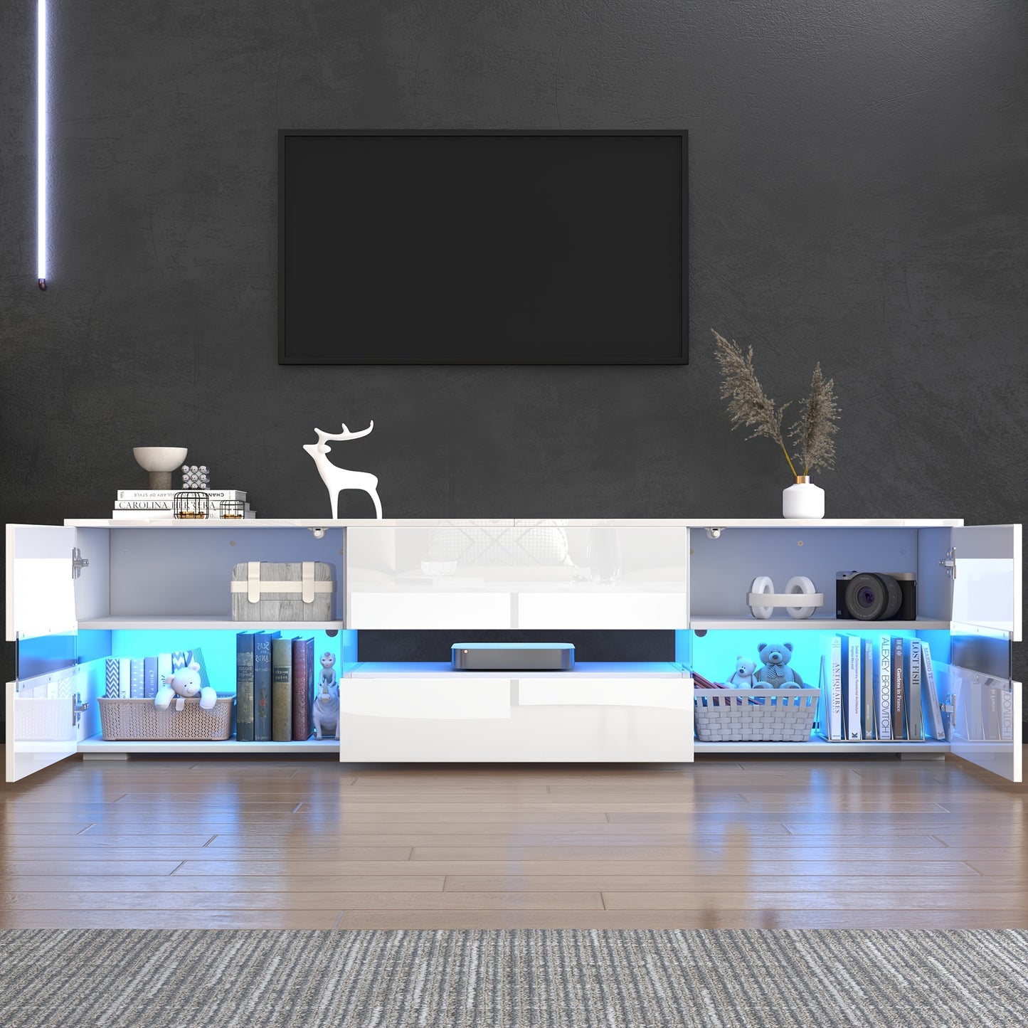 Tv-meubel – TV Kast – TV Meubel – TV Dressoir – Hoogglans Meubel – Wit Hoogglans – Geschikt Tot 70 Inch – Acrylglas Push-Open Systeem