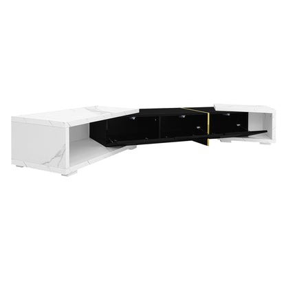 Modern Tv-Meubel – Tv-Kast – Mediameubel – Tv-Dressoir – Entertainmentmeubel – Verstelbare Lengte 140-260 Cm – Draaifunctie Met Witte Marmeroptiek