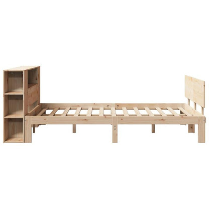 Bed met Boekenkast – Bedframe – Slaapbank – Opbergbed – Hoofdbord met Plank – Marrone Kleur – Ruimtebesparend Ontwerp – Massief Dennenhout 140x190 cm