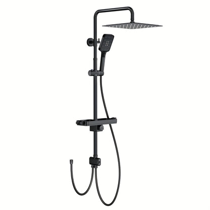 Columndouchesysteem – Regendoucheset – Douchekolom – Hoekdouchesysteem – Doucheset Zwart – 30x30 cm – Messing Met Opbergrek – 3 Spuitstanden