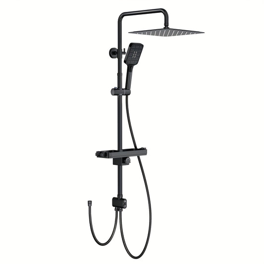 Columndouchesysteem – Regendoucheset – Douchekolom – Hoekdouchesysteem – Doucheset Zwart – 30x30 cm – Messing Met Opbergrek – 3 Spuitstanden