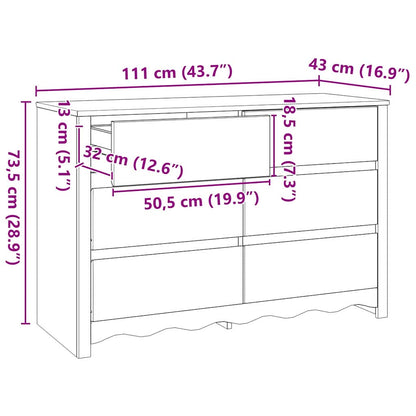 Ladenkast – Ladekast – Dressoir – Opbergkast – Kommode – 6 Ruime Lades – Hoogwaardig Natuurlijk Hout – Mat Witte Afwerking