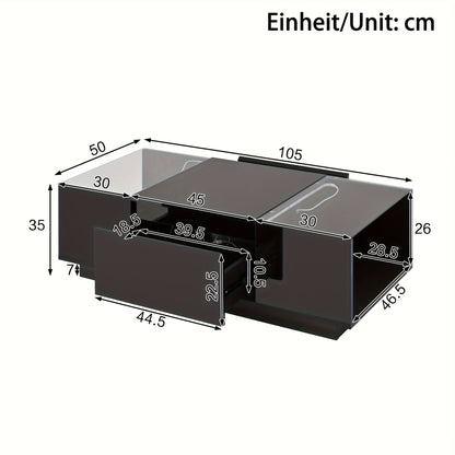 Salontafel – Woonkamer Tafel – Koffietafel – Bijzettafel – Loungetafel – Modern Minimalistisch Design – Zwart Glazen Blad Met 2 Lades