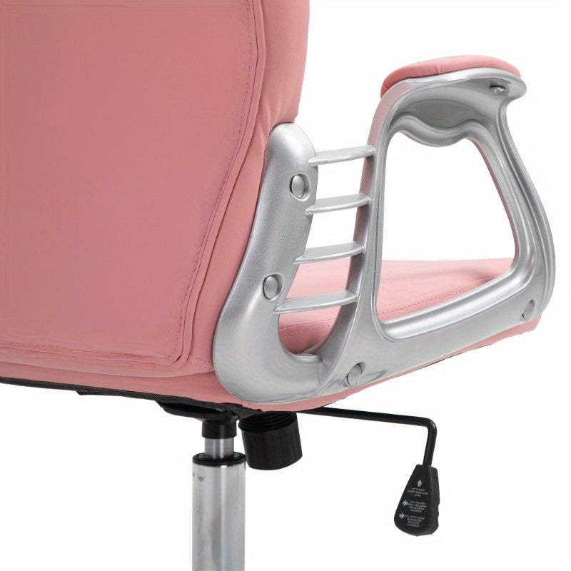 Bureaustoel – Ergonomische Stoel – Office Chair – Draaistoel – Computerstoel – Roze PU Bekleding – Verstelbare Zithoogte 95-105 cm – Zitvlak 59,5 x 60,5 cm