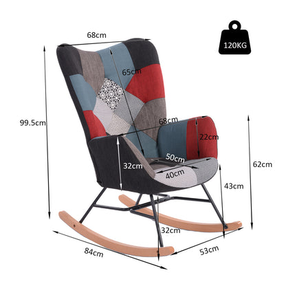 Schommelstoel – Zittingstoel – Relaxstoel – Stoel – Scandinavische Design – Mozaïek Variant – Massief Beukenhout – Metalen Frame – 66x84x97 cm