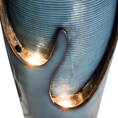 98cm Modern Elegant Glass Fountain with Soothing Water Flow - Blue-Green Indoor/Outdoor Water Feature for Home Garden, Patio, Office - Self-Contained Design, No Batteries/Electrical Connection, Durable & Low-Maintenance Decor