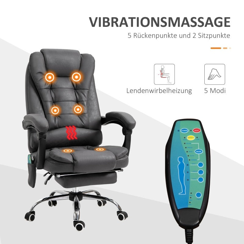 Bureaustoel Massage – Werkstoel Ergonomisch Stoel Bureaustoel Relaxstoel – Met Afstandsbediening – Verstelbare Hoofdsteun en Lendensteun – 6-Punt Voetensteun – Grijs Stof – Metaal Frame – Geen Hout – Gemakkelijke Montage