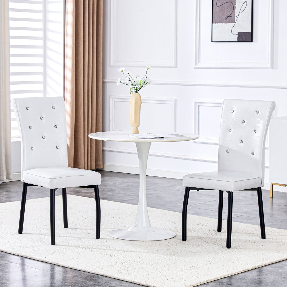 A Set of Two Black Vintage Crocodile-Patterned Upholstered Dining Chairs | Featuring Crystal Buckle Detailing And Faux Leather Accents, Lends an Air of Elegance And Mystery to The Dining Area, Suitable for Hard Floors, Wipe C