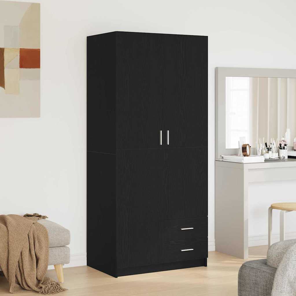 Kledingkast – Garderobekast – Opbergkast – Kleerkast – Dichte Kast – Zwarte Eikenlook – Compact 80x52x180 cm – Mat Composiethout