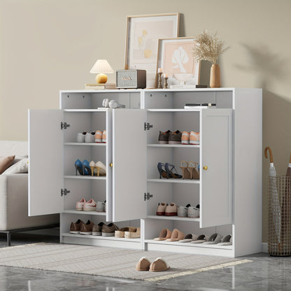 Schoenenkast – Schoenenrek – Schoenenkastje – Schoenopberger – Schoenmeubel – Modern – Wit Met Gouden Handgrepen – Verstelbare Planken – Compact Formaat 73x34x109 cm