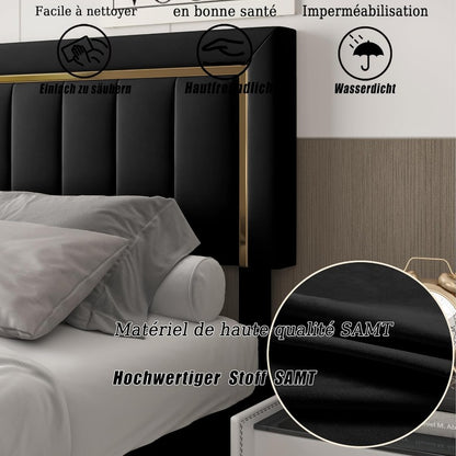 Zwart Fluwelen Bed – Bedframe – Slaapbank – Ledikant – Bed met Opbergruimte – 140x200 cm – Hydraulische Opbergruimte – Stevig Houten Frame
