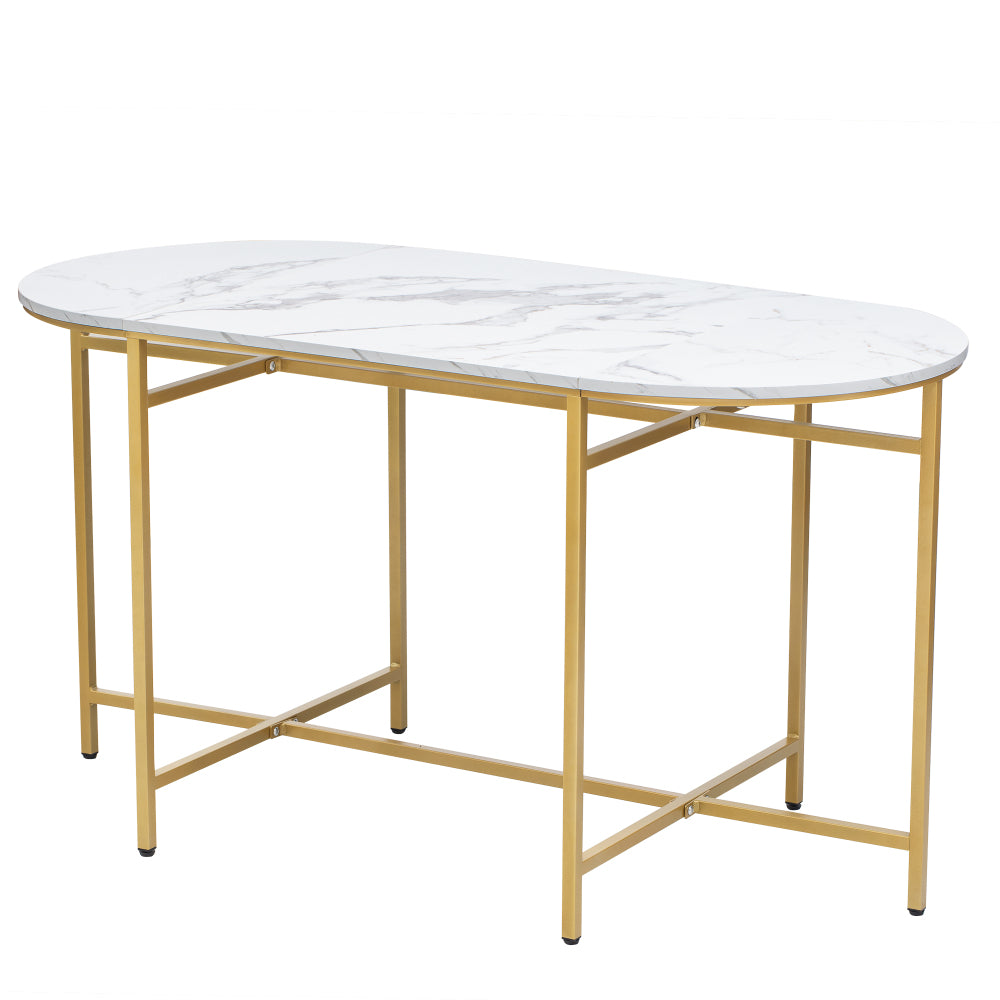 Eettafelset – Eethoek – Keukentafelset – Zitgroep – Tafeltje Met Krukken – Stalen Frame – Modern Wit Goud – 140x70x76 cm – Draaggewicht 120 kg