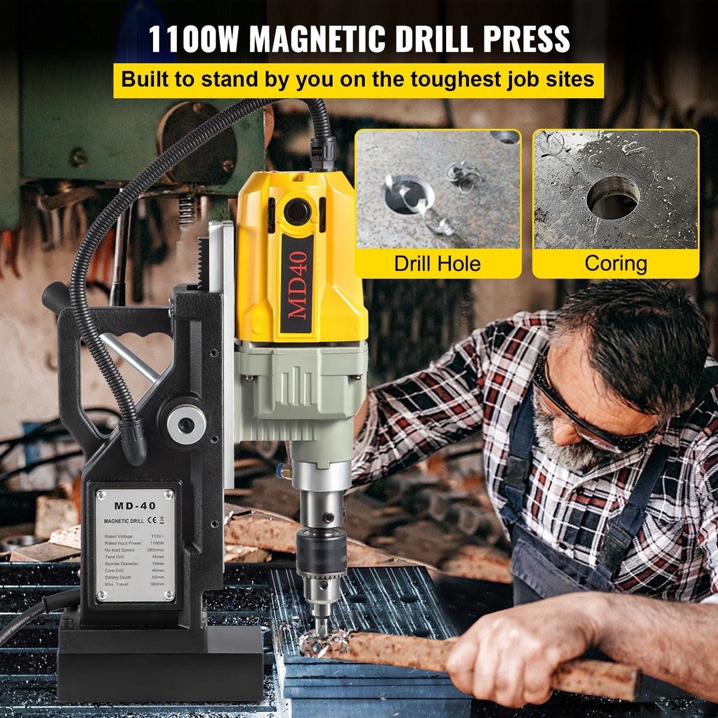 Magnetische Boormachine – Magneetboor – Kernboormachine – Elektrische Boor – Staalboor – 1100W Motor – 12.000 N Magnetische Kracht