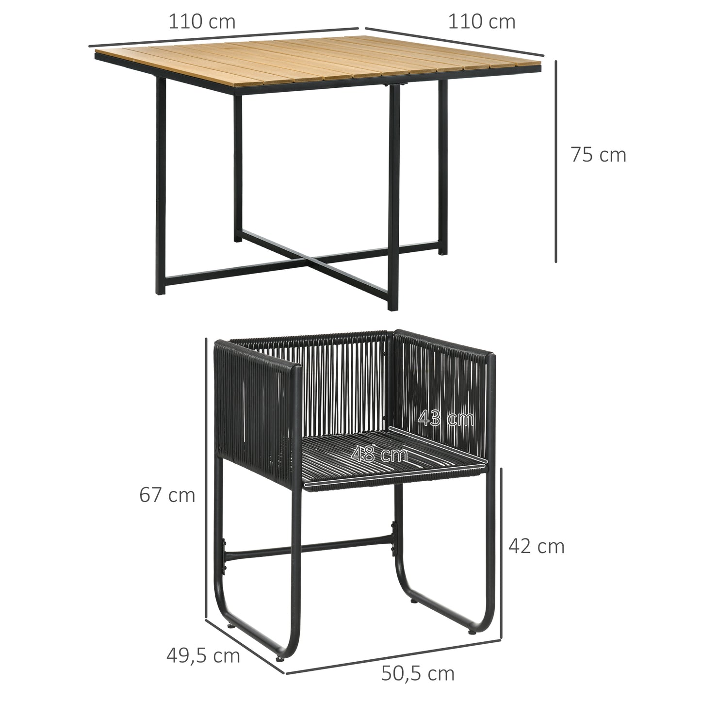 Loungeset Tuinset – Tuinmeubelset – Balkonset – Eethoek Tuin – 5-delig – Natuurlijke Houtlook – Comfortabele Kussens – Krasbestendig Composietblad