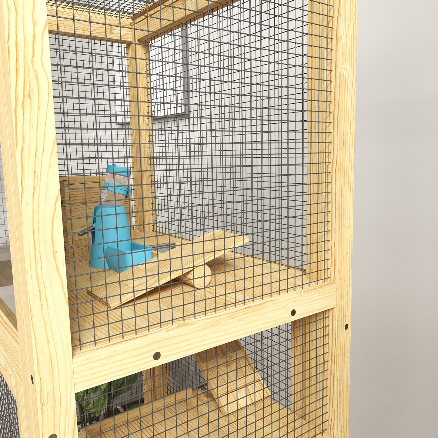 Hamsterras – Knaagdierkooi – Dierenkooi – Houten Kooi – Kleine Dierenkooi – 5 Verdiepingen Met Ladder & Schommel – Uitneembare Bodemlade & Natuurlijk Hout – 54x38x131 cm