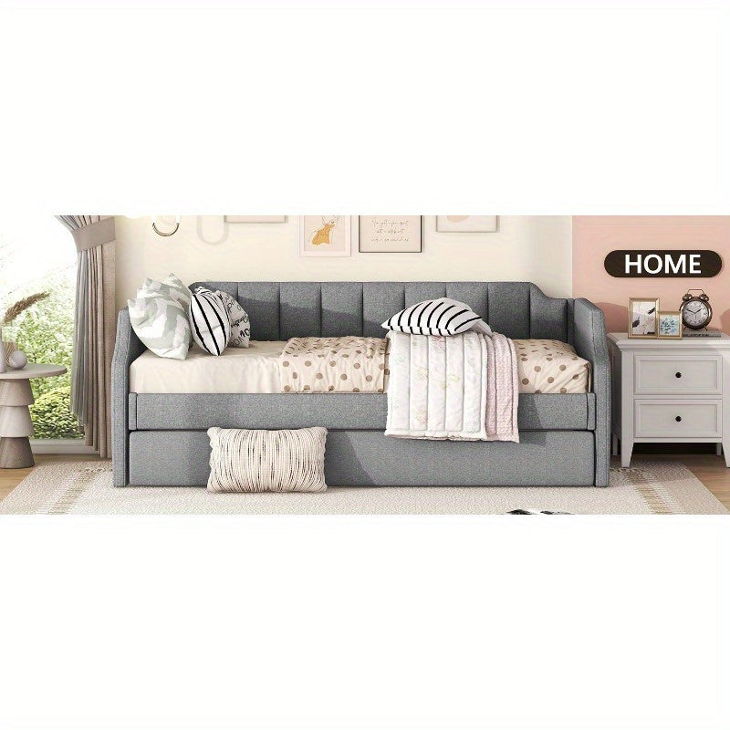 Uitschuifbed – Dagbed – Slaapbank – Eenpersoonsbed – Multifunctioneel Bed – Rollend Frame – Gemakkelijk Montage – Niet-Houten Materiaal – Grijs – Compact Voor Studios