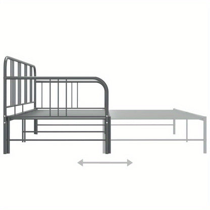 Uittrekbare Slaapbank – Slaapbank Bedbank Slaapsofa Logeerbank – Grijs – Ruimtebesparend – Stevig Metaal & Hout – 90x200 cm – Industrieel Design