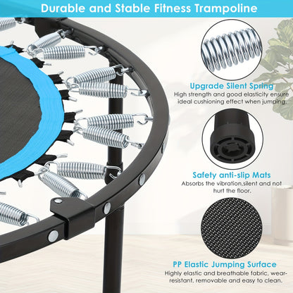 Indoor Trampoline – Fitness Trampoline – Springmat – Trainingsapparaat – Jumping Trampoline – Opvouwbaar – Diameter 101 cm – Verstelbare Handrail Hoogte – Belastbaar Tot 150 kg