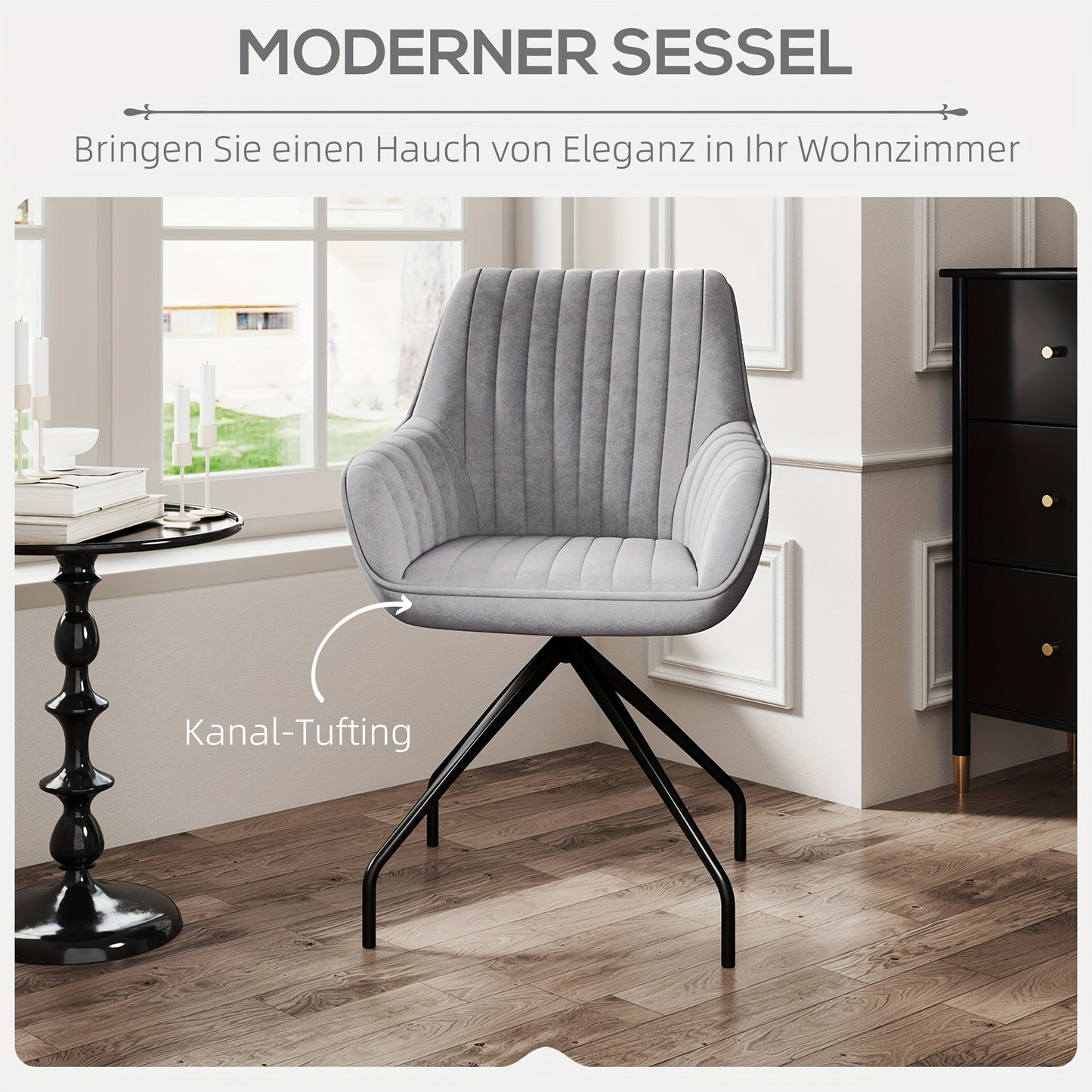 Draaifauteuil – Fauteuil – Lounge Stoel – Draaistoel – Relaxstoel – Velvetlook Stoffering – Met Armleuningen – 360 Graden Draaibaar – Stevig Metalen Onderstel