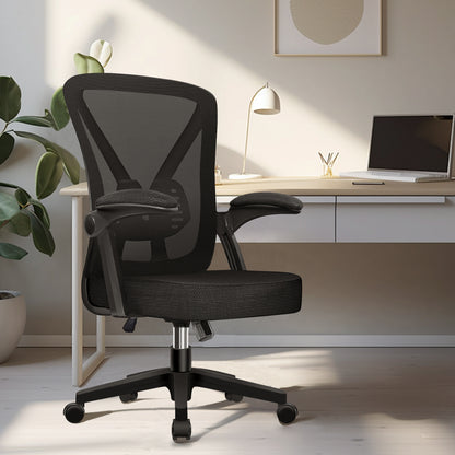 Aiidoits Ergonomic Office Chair with Breathable Mesh Back, Foldable Armrests And Adjustable Lumbar Support – Office Chair with Memory Foam Seat, Tilt Function, 360° Rotation And Stable 5-Roller Base – Height Adjustable A