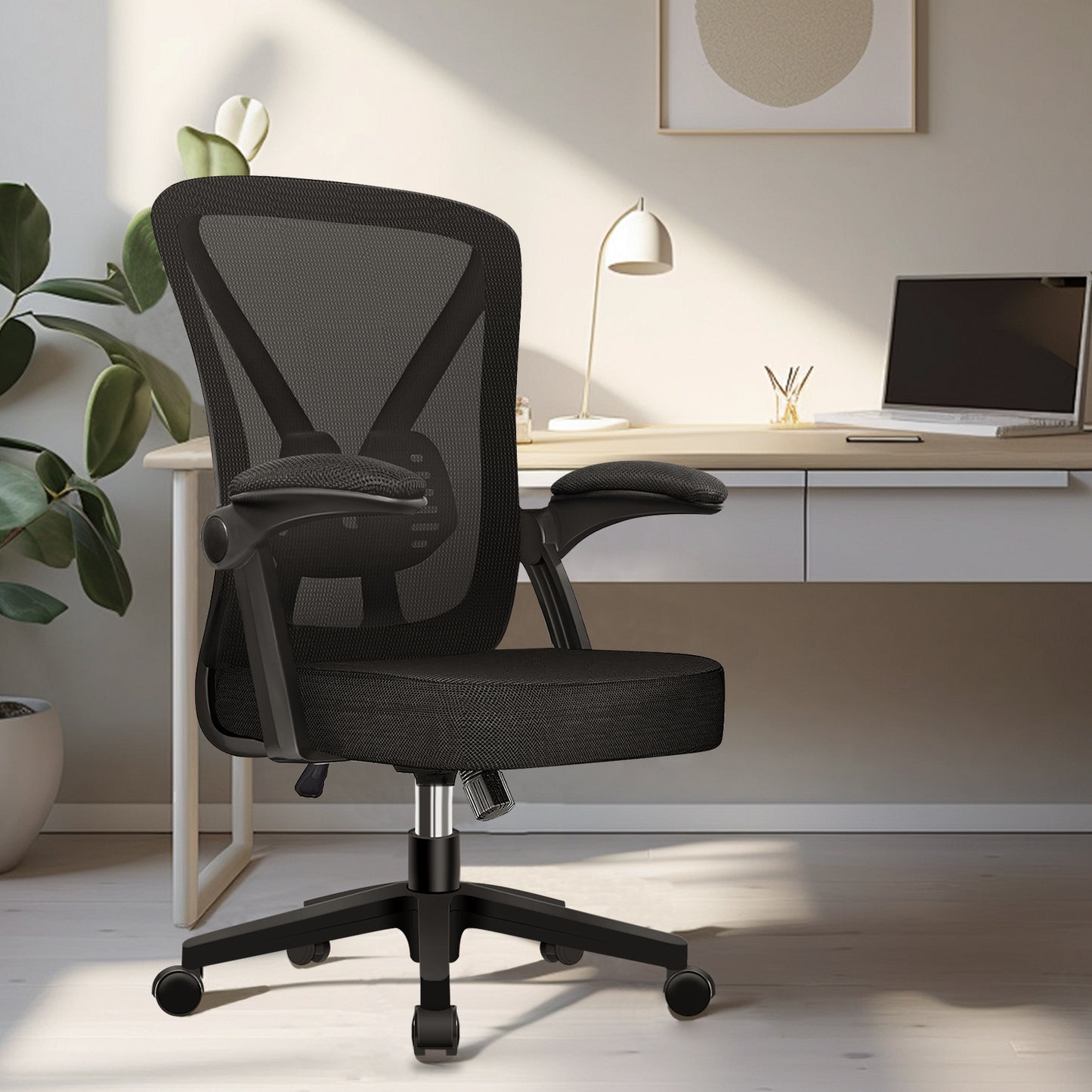 Aiidoits Ergonomic Office Chair with Breathable Mesh Back, Foldable Armrests And Adjustable Lumbar Support – Office Chair with Memory Foam Seat, Tilt Function, 360° Rotation And Stable 5-Roller Base – Height Adjustable A