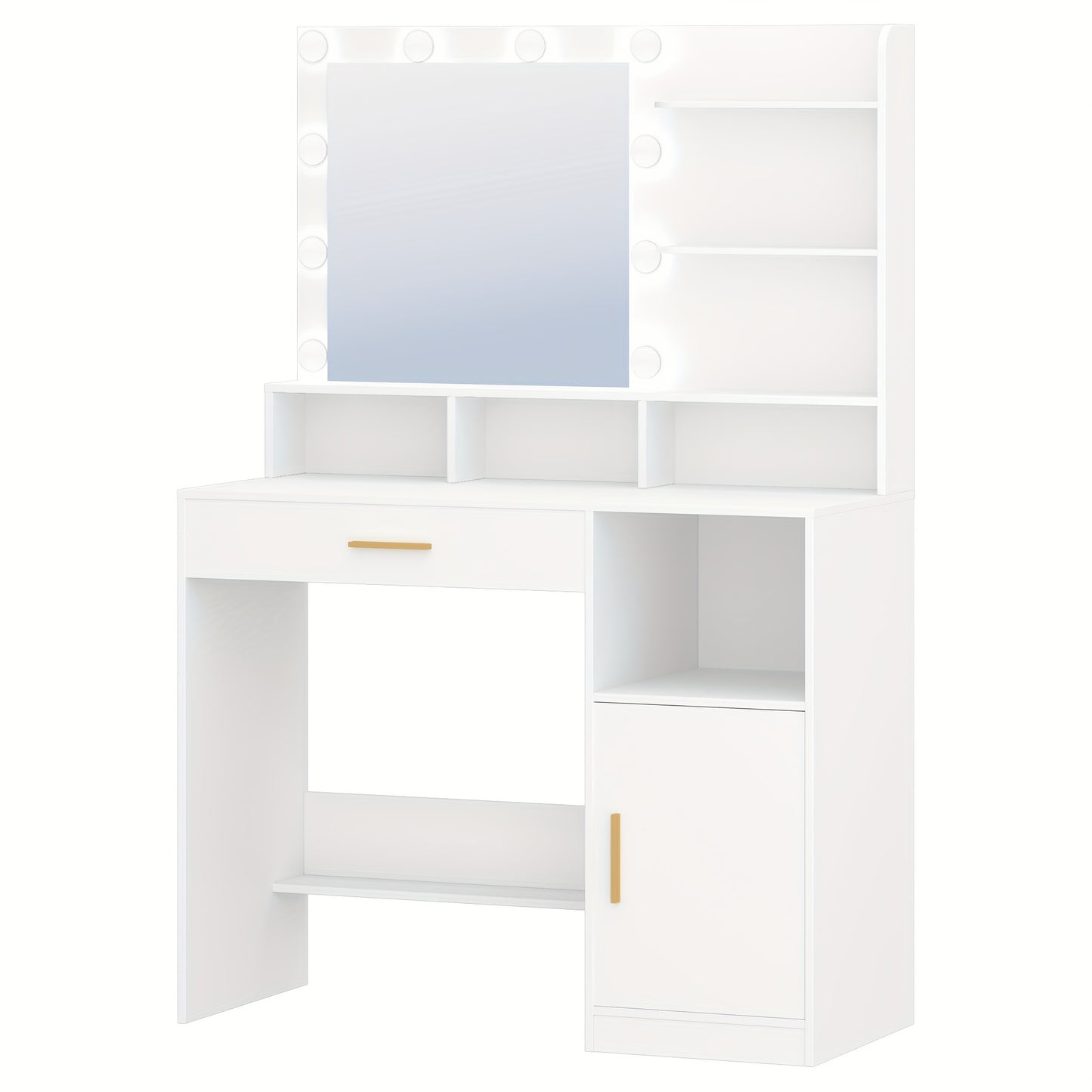 Kaptafel – Make-up Tafel – Schminktisch – Vanity Table – Dressing Table – Witte Kaptafel Met Spiegel – 10 LED Lampjes Met 3 Lichtstanden – Veel Opbergruimte Met Lade En Kast