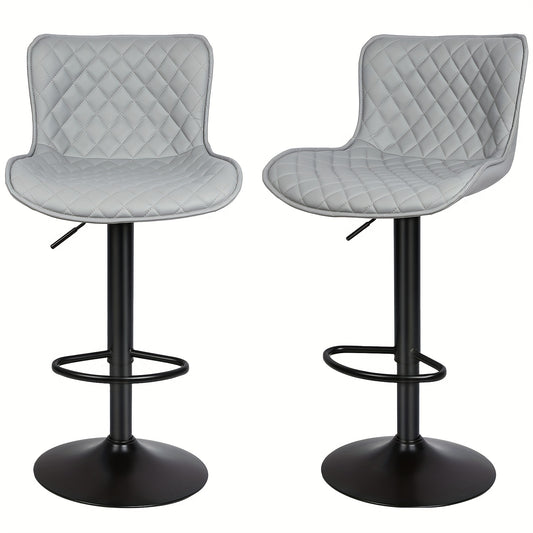 Barstoel – Barkruk – Barstoeltje – Keukenkruk – Barkrukken Set – 360° Draaibaar – Verstelbare Hoogte – PU Leder Bekleding – Metaal Frame – Lichtgrijs