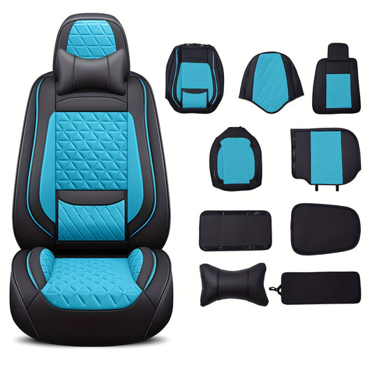 Autostoelhoes Leer Compleet Set – Stoelbeschermer Auto – Zitplaatshoes – Lederbekleding – Autostoel Cover Blauw – Ademend PU Leer – Volledig Omhullend Design