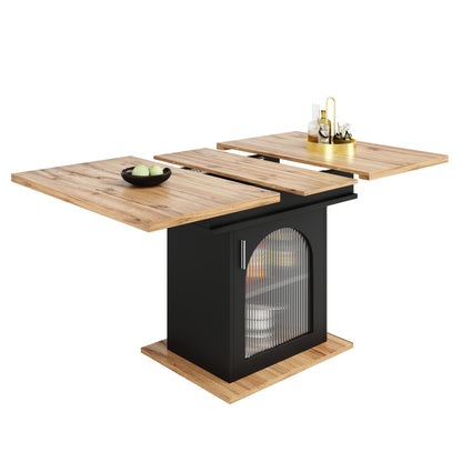 Extendable Dining Table with Extendable Shelf - Space-Saving Modern Kitchen & Dining Table, Converts to, Sturdy Metal Construction, Easy Assembly for Small Spaces, Apartments, Living Room - Black Contemporary Design