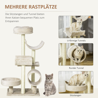 Krabpaal – Kattenboom – Klimpaal – Kattentoren – Speeltoestel – Beige – Duurzame Houten Constructie – Compact Formaat 50x40x105 cm