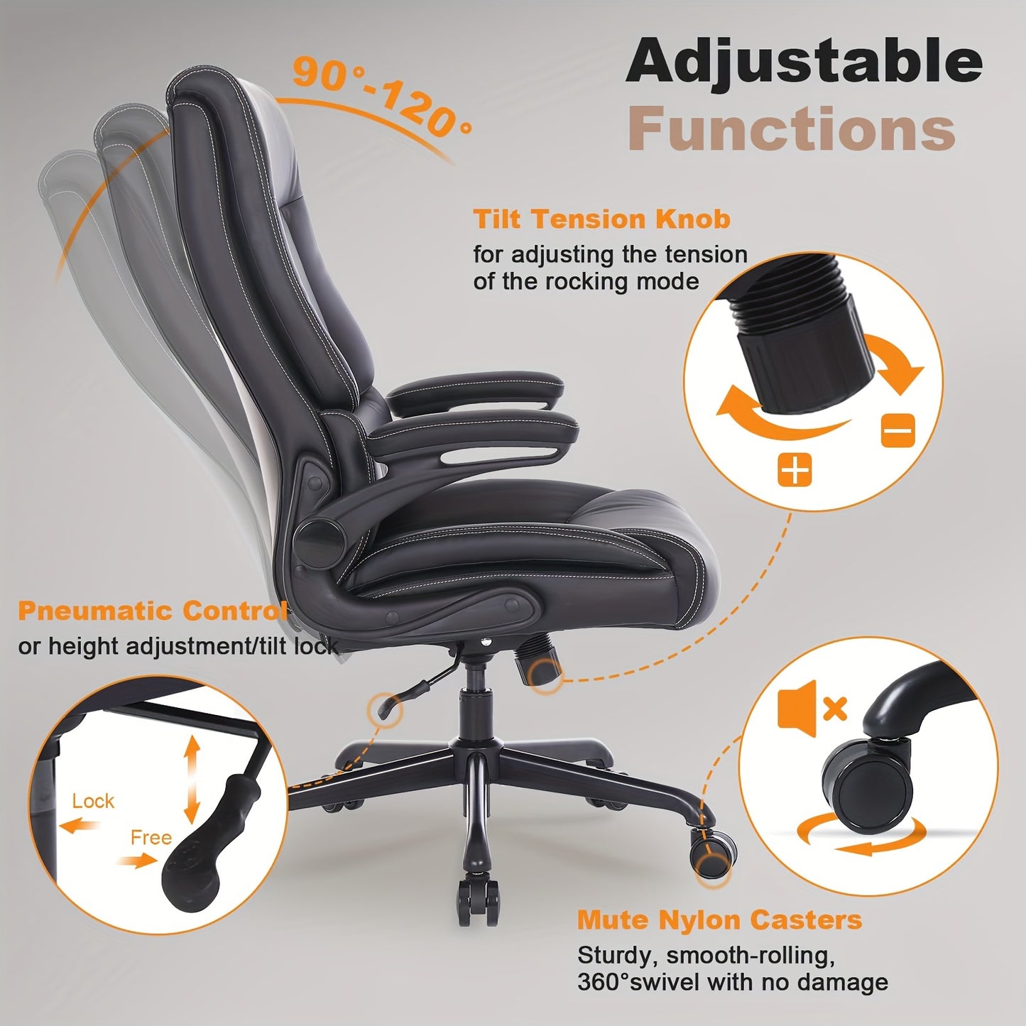 Ergonomische Bureaustoel – Grote Bureaustoel – Zware Bureaustoel – Bureau Stoel – Comfortabele Werkstoel – Zwart – Memory Foam Zitting – Max 226,8 kg Belastbaar