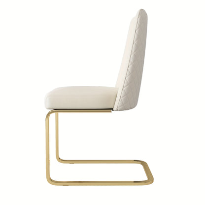 Eetkamerstoel – Kuipstoel – Woonkamerstoel – Loungestoel – Stoel – Velvet Bekleding – Gouden Metalen Poten – Diamond Design – Set Van 2 – Beige