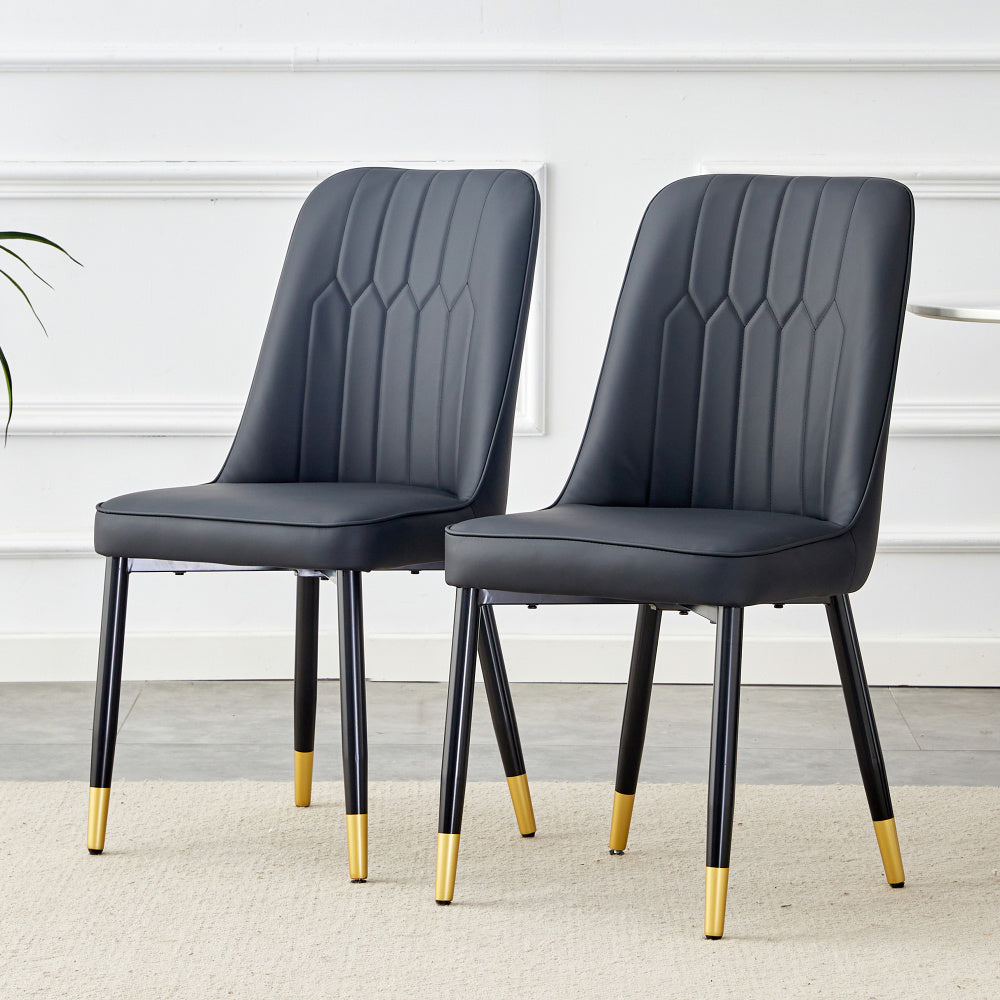 Eetkamerstoel – Stoel – Zitmeubel – Keukenstoel – Slaapkamerstoel – Set van 2 Zwart – PU Leer – Zwart Metalen Frame – Comfortabel en Duurzaam