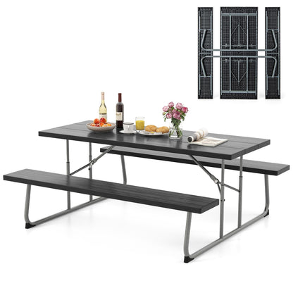 Vouwbare Bierbank – Bier Tent Set – Picknicktafel – Tuinbank – Feesttafel – Zwart – Houtlook HDPE Blad – Inclusief Parasolgat