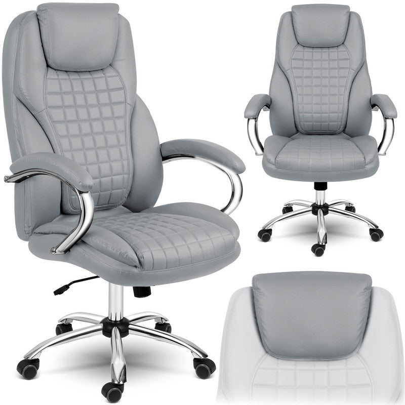 Bureaustoel – Office Chair – Kantoorstoel – Gamingstoel – Draaistoel – Verstelbare Zithoogte – SoftSwing Schommelfunctie – Lichtgrijs Eco-Leer